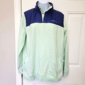 Vineyard Vines Pullover Quarter Snap Shirt Mint Green Navy Blue Hood Quilted M